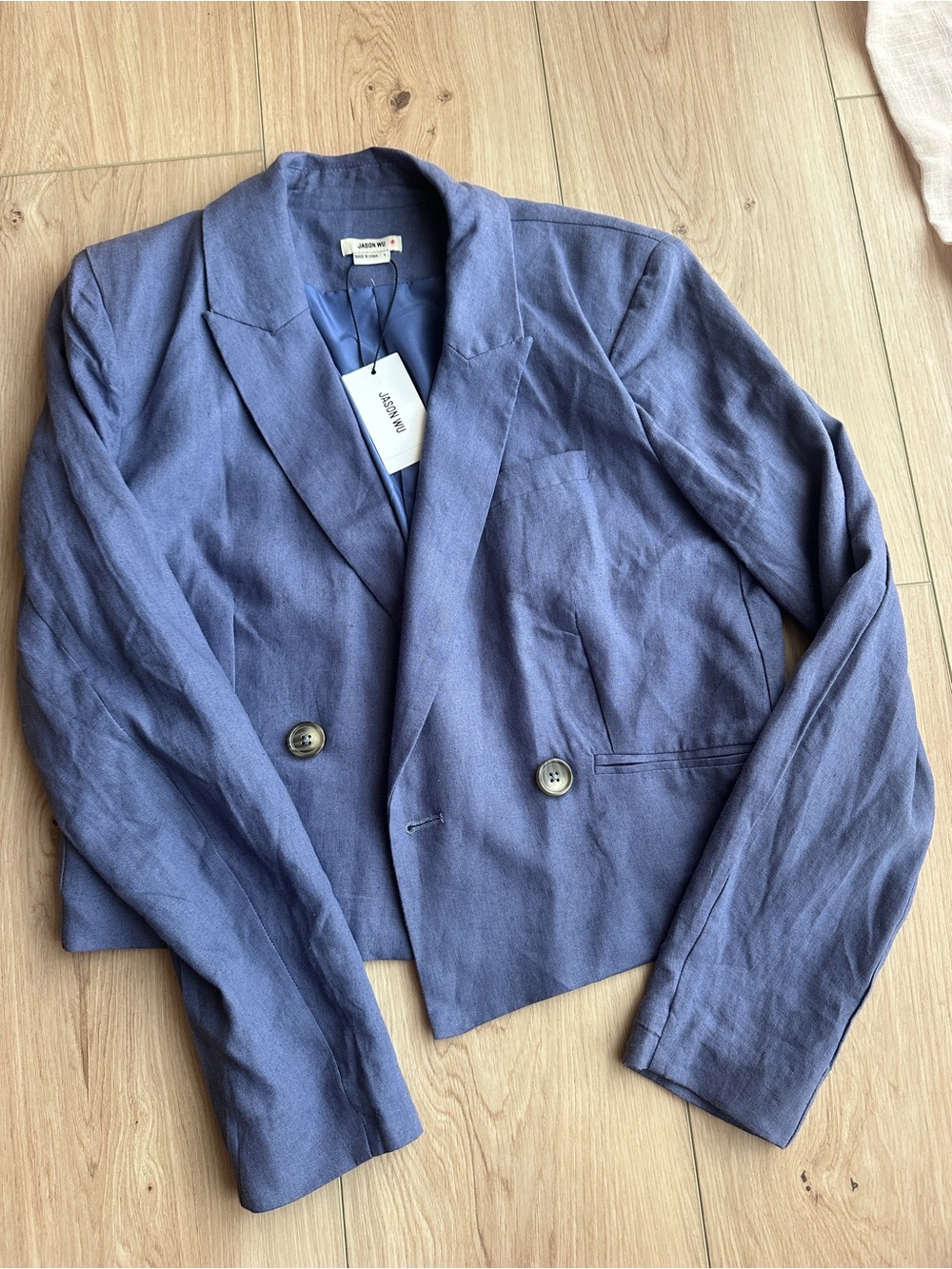 Jason Wu linen blend cropped double-breasted blazer